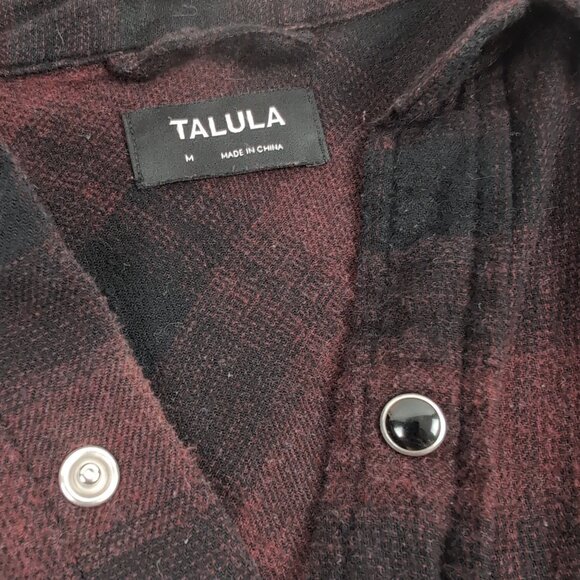 Talula Women's Maroon/Black Plaid Flannel Button Up Shirt Pearl Snap, Size M - Picture 3 of 5